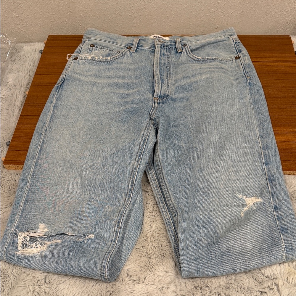 AGOLDE Riley High Rise Straight Crop Jeans 27 Shatter Light Wash Distressed - Picture 7 of 11